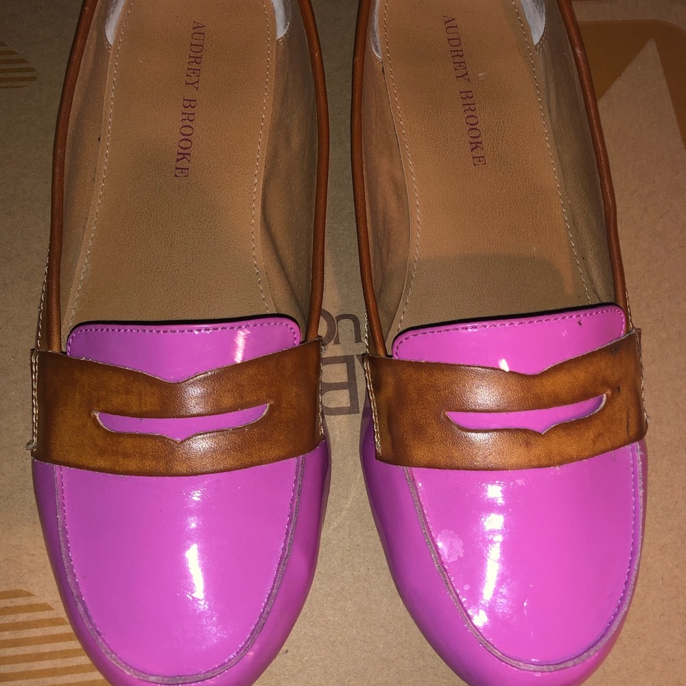 Pink patent leather loafers